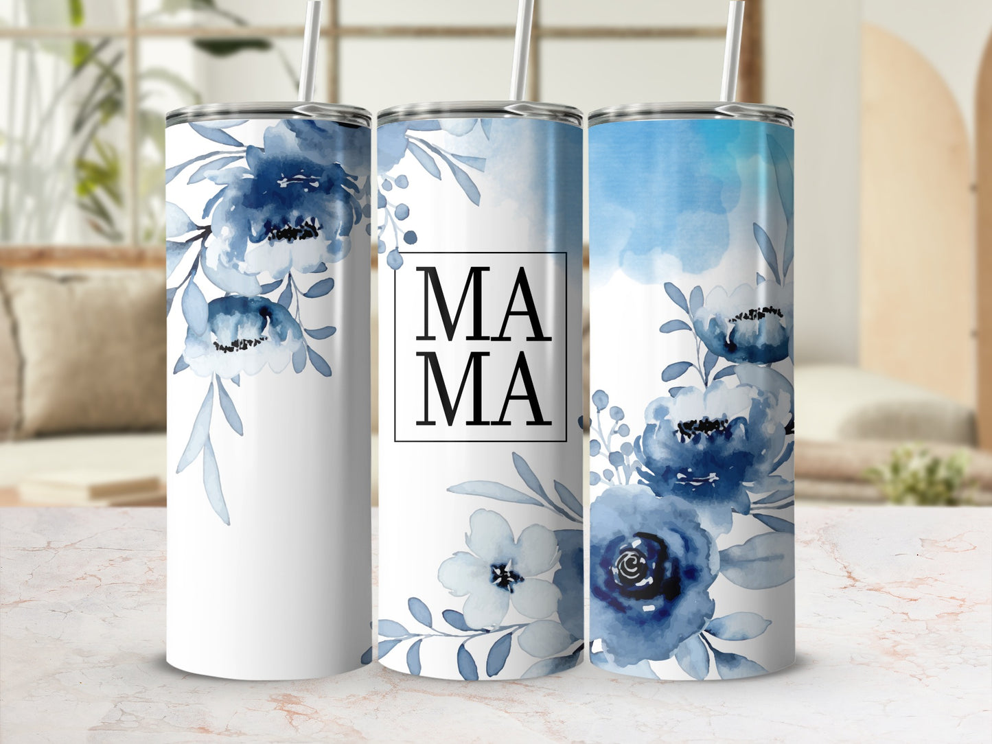 Blue Floral Mama Design Tumbler for Stylish Drinkware
