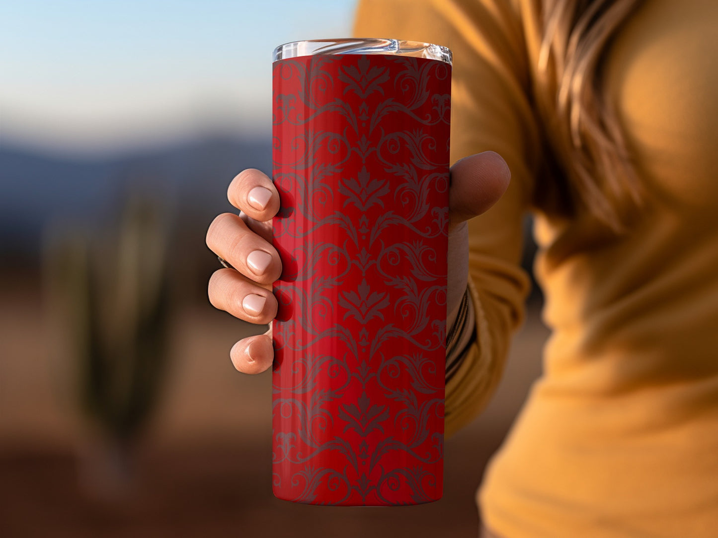 Red Gradient Damask Floral Pattern Art Design Tumblers
