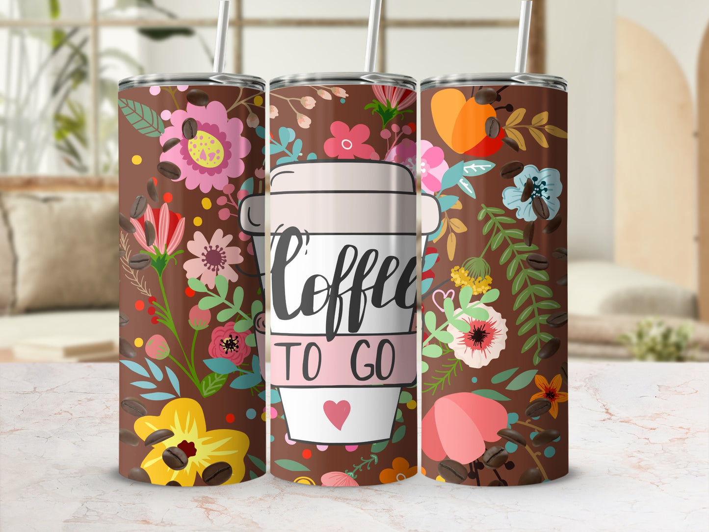Floral Coffee To Go Insulated Tumbler Cup