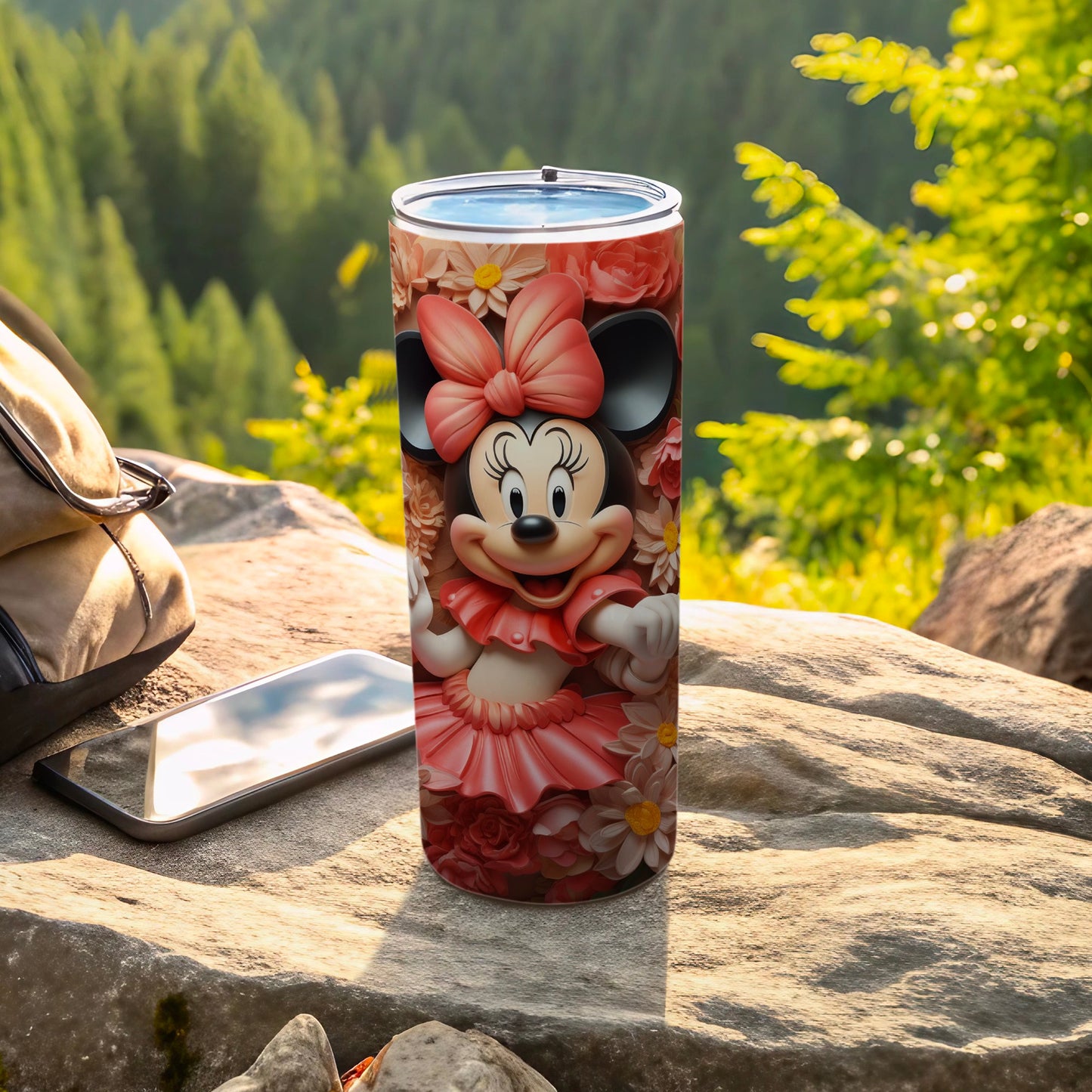 Minnie Mouse Tumbler with Floral Background Design
