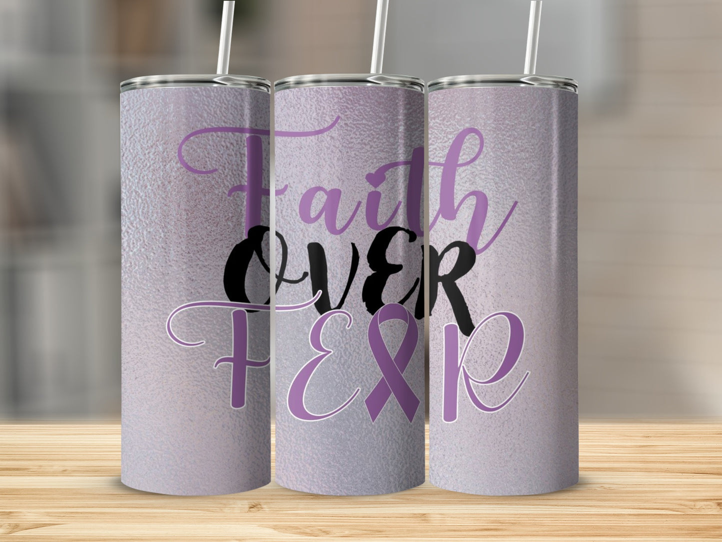 Faith Over Fear Inspirational Tumbler with Straw