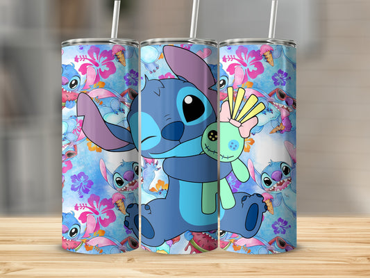 Stitch and Angel Colorful Floral Tumbler Design