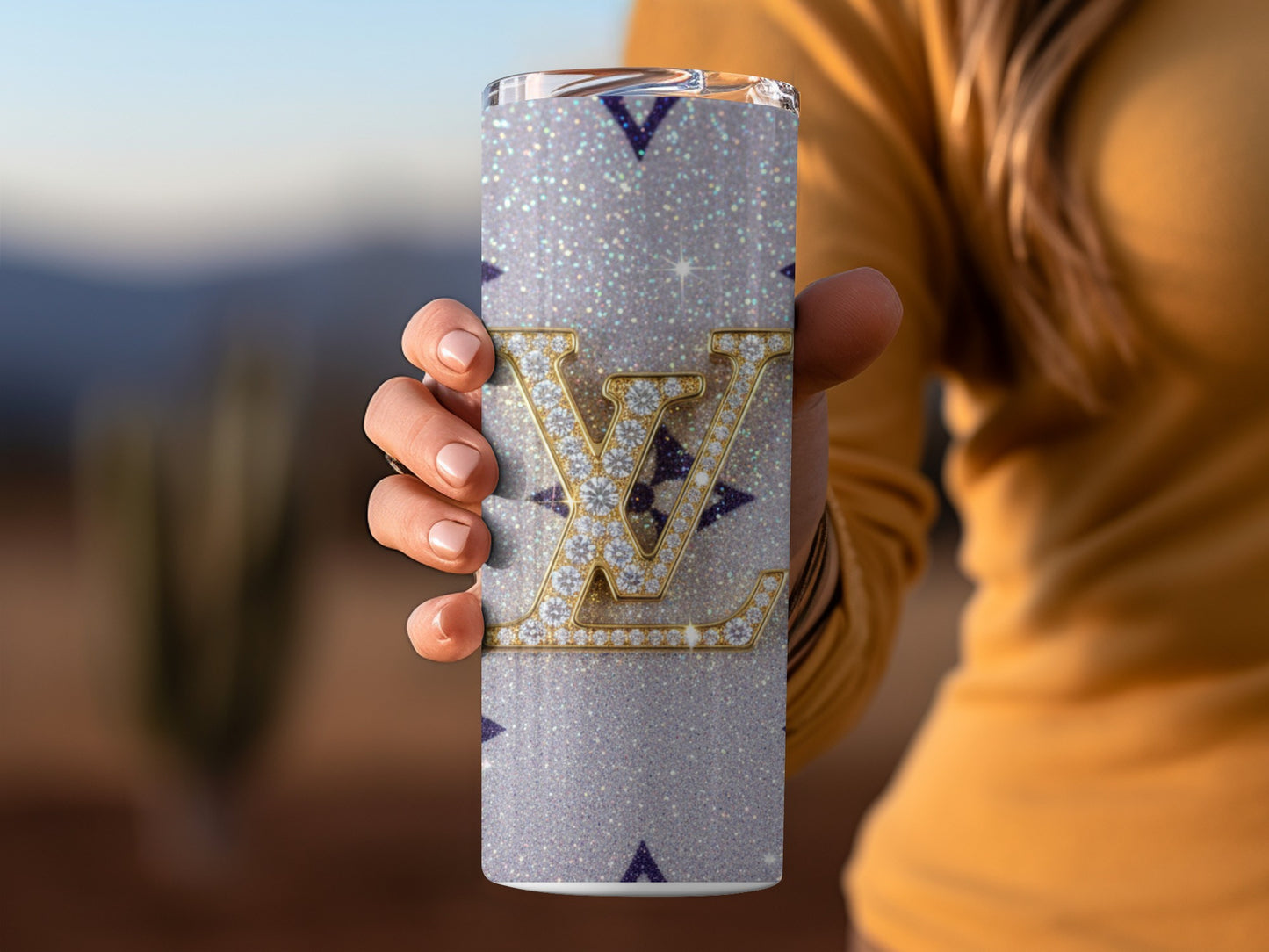 Glittering LV Logo With Floral Pattern Tumblers