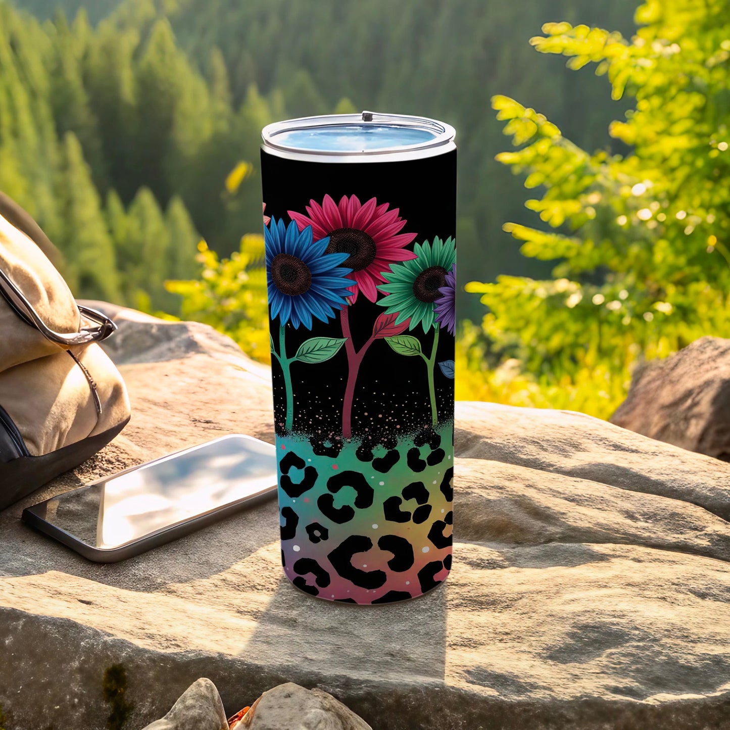 Colorful Sunflowers and Leopard Print Tumbler Cup