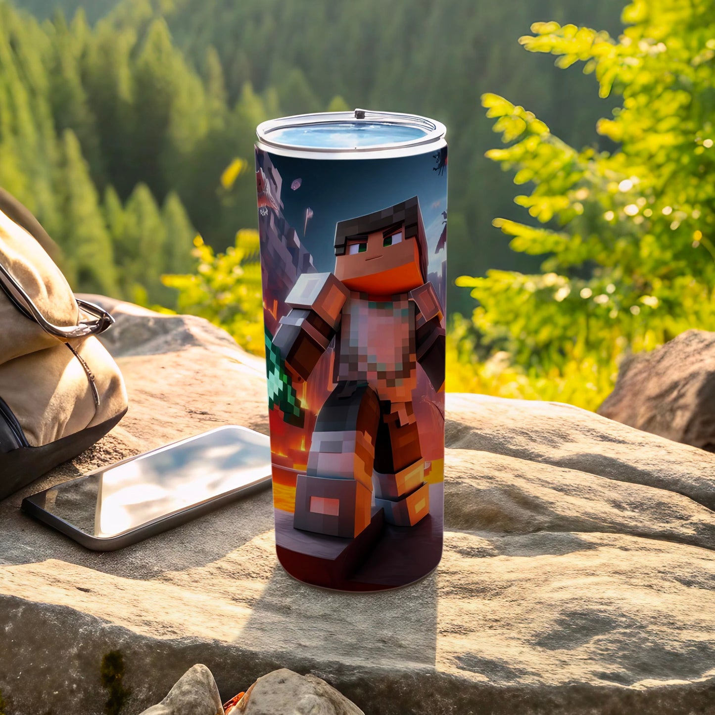 Pixelated Miner Character Design Travel Tumbler