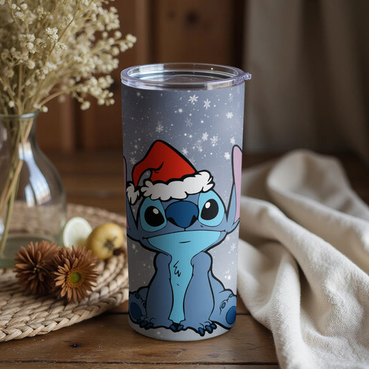 Holiday Stitch Design Tumbler With Santa Hat Image