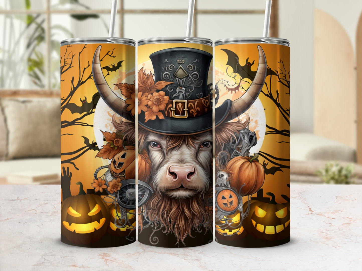Halloween Pumpkin Cow Art Stainless Steel Tumbler