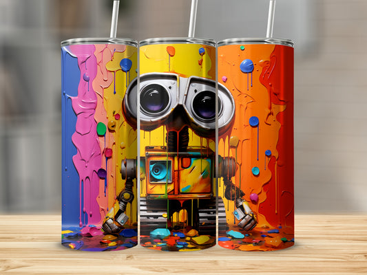 Colorful Robot Design Tumbler with Straw Attachment