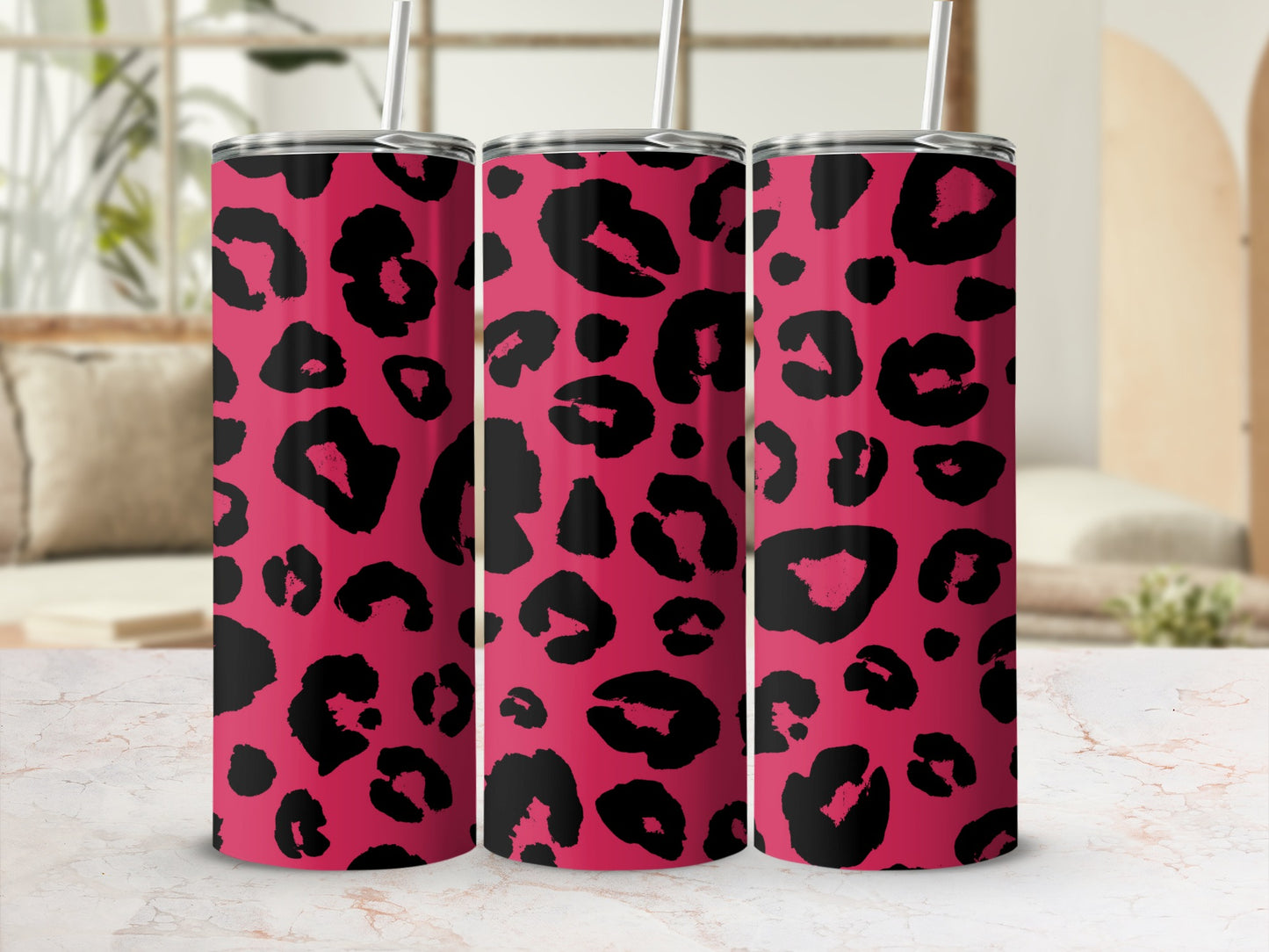 Pink and Black Leopard Print Tumbler Cup Tumblers