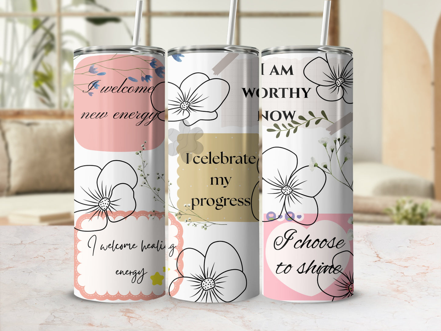 Inspiring Floral Motivational Phrases Tumbler