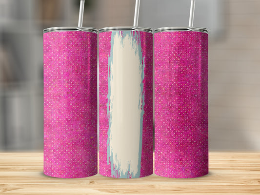 Three pink glitter tumblers with a distressed stripe design.