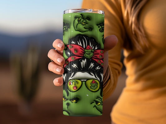 Festive Grinch Tumbler for Holiday Beverage Enjoyment