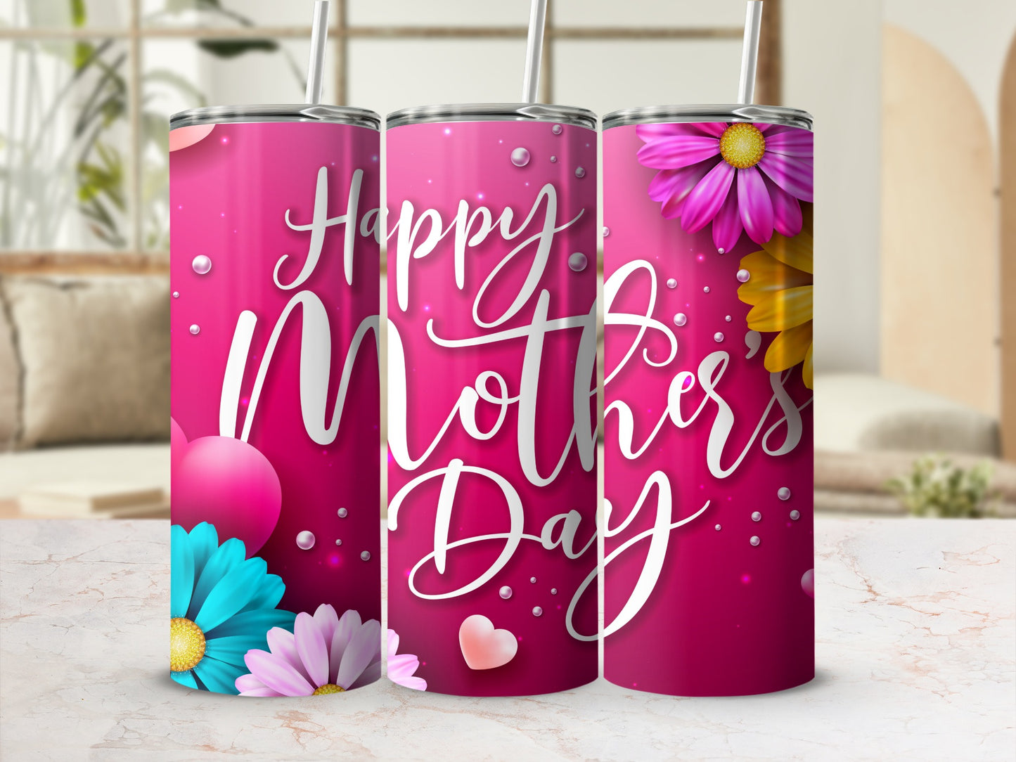Happy Mother's Day Floral Design Tumbler Cup