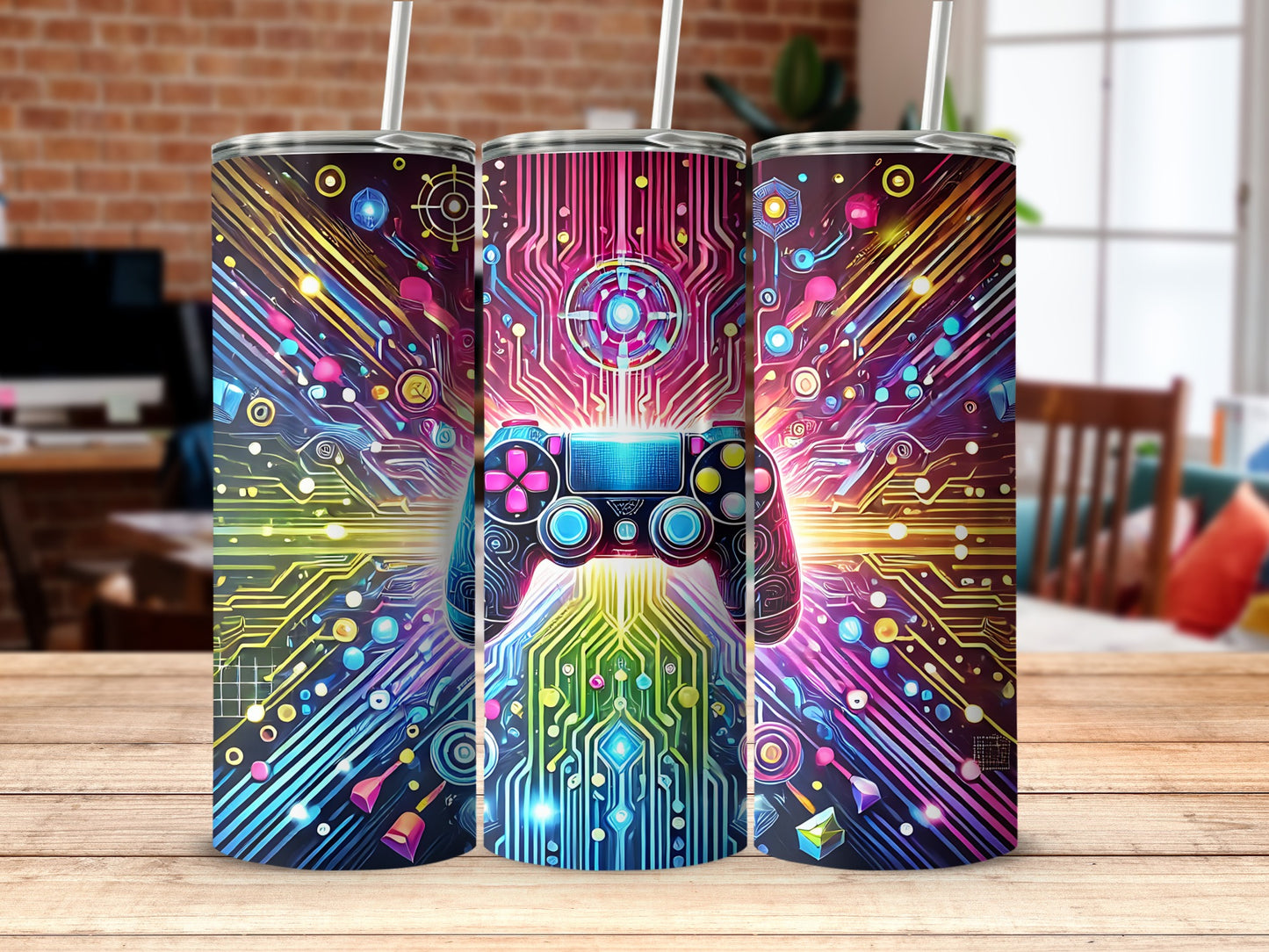 Vibrant Gaming Circuit Design Insulated Tumbler