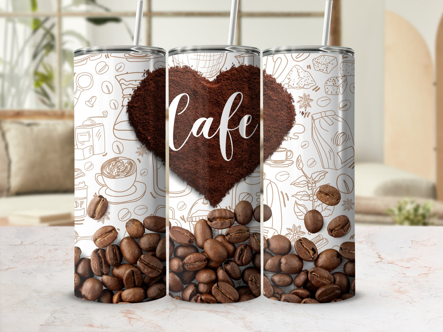 Cafe Heart and Beans Themed Tumbler product