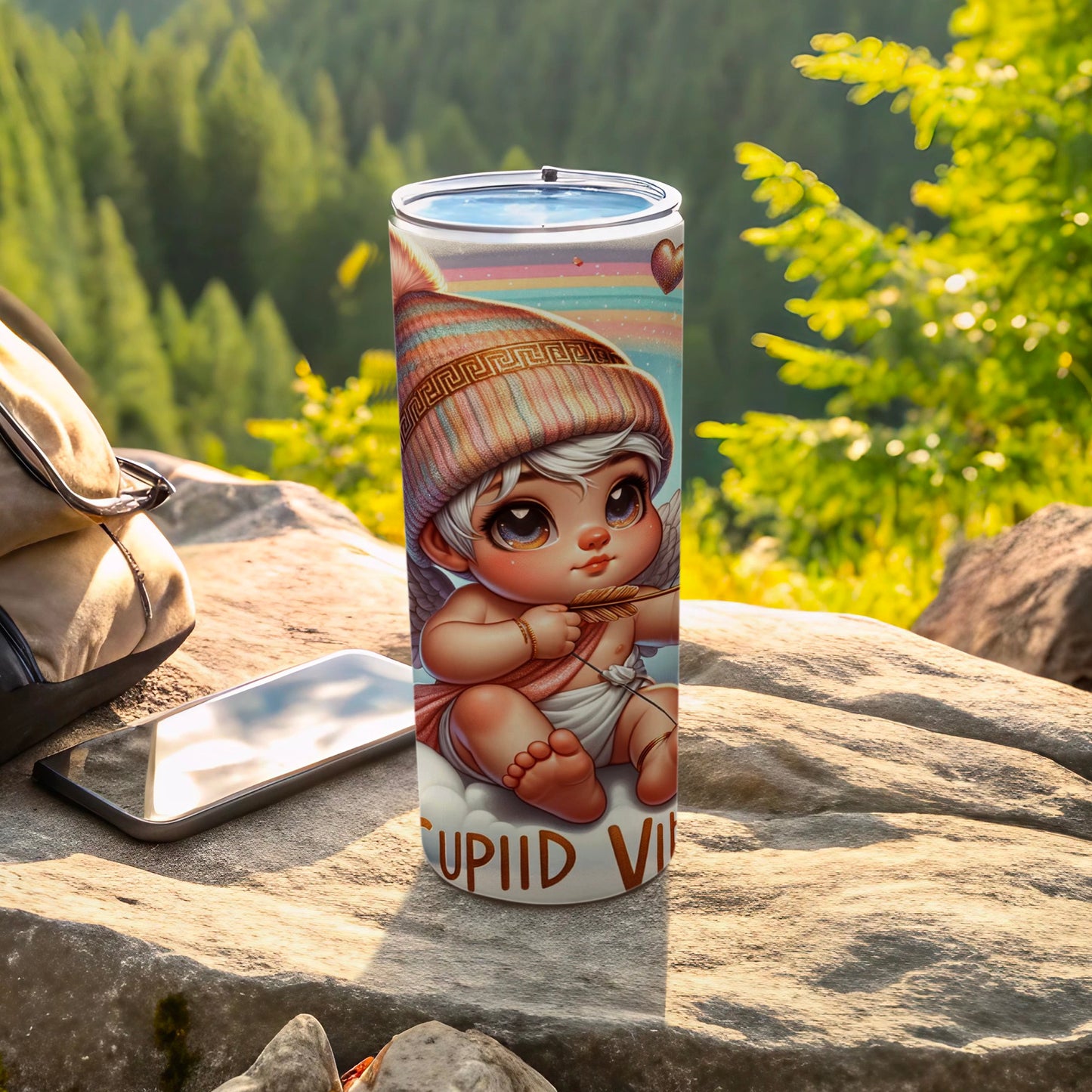 Cute Cupid Vibes Tumbler with Cartoon Design