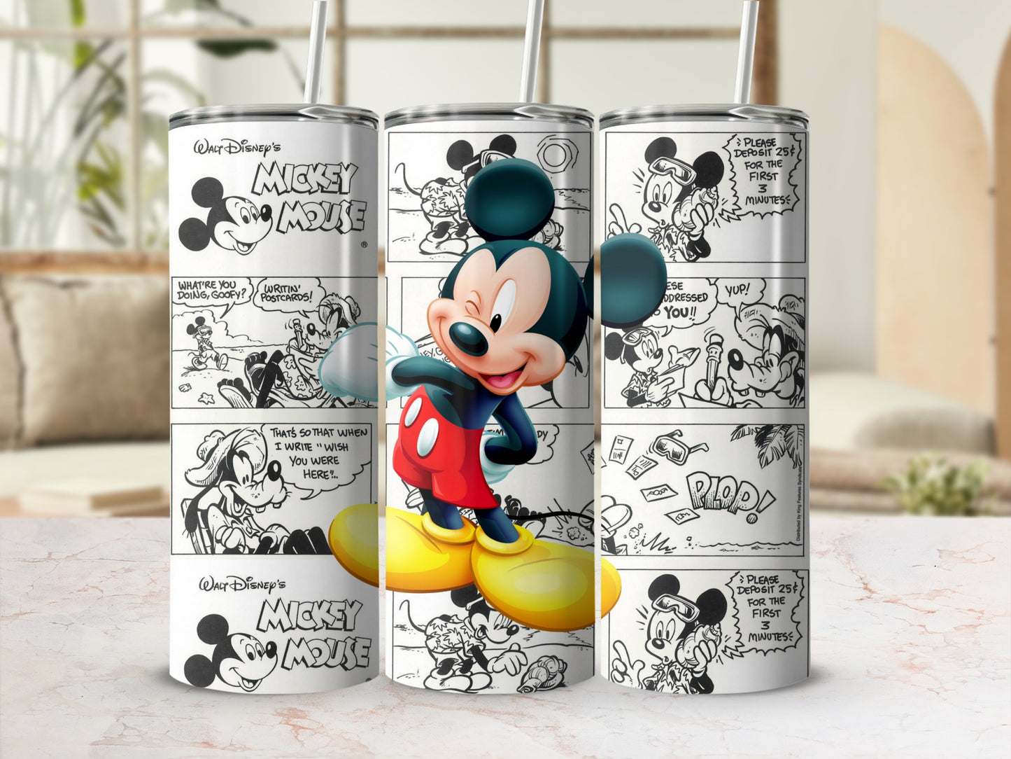 Vintage Mickey Mouse Comic Strip Tumbler Cup