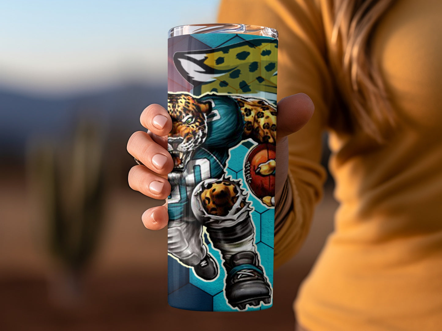 Jacksonville Jaguars Football Player On Hexagon Design Tumblers