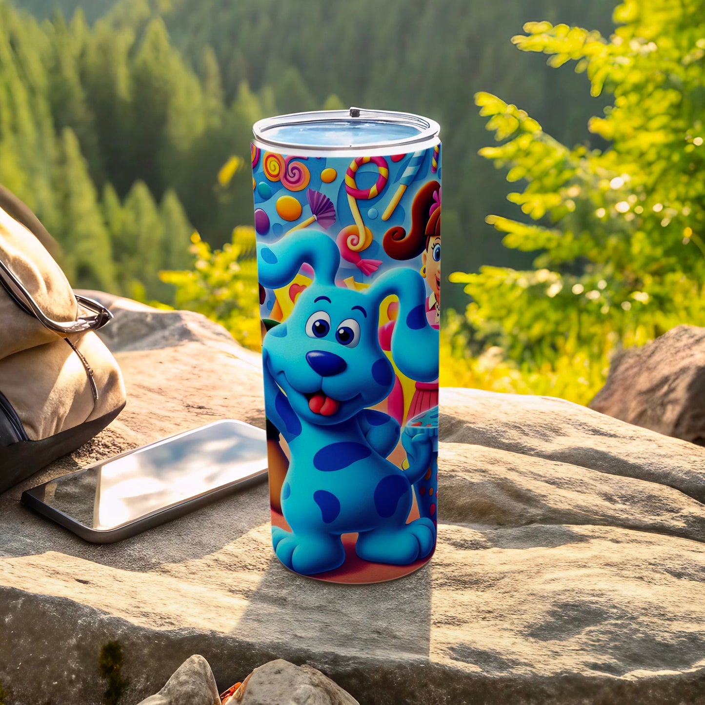 Bright Blue Dog Cartoon Design Insulated Tumbler Cup