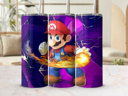Super Mario Themed Purple Tumbler with Straws