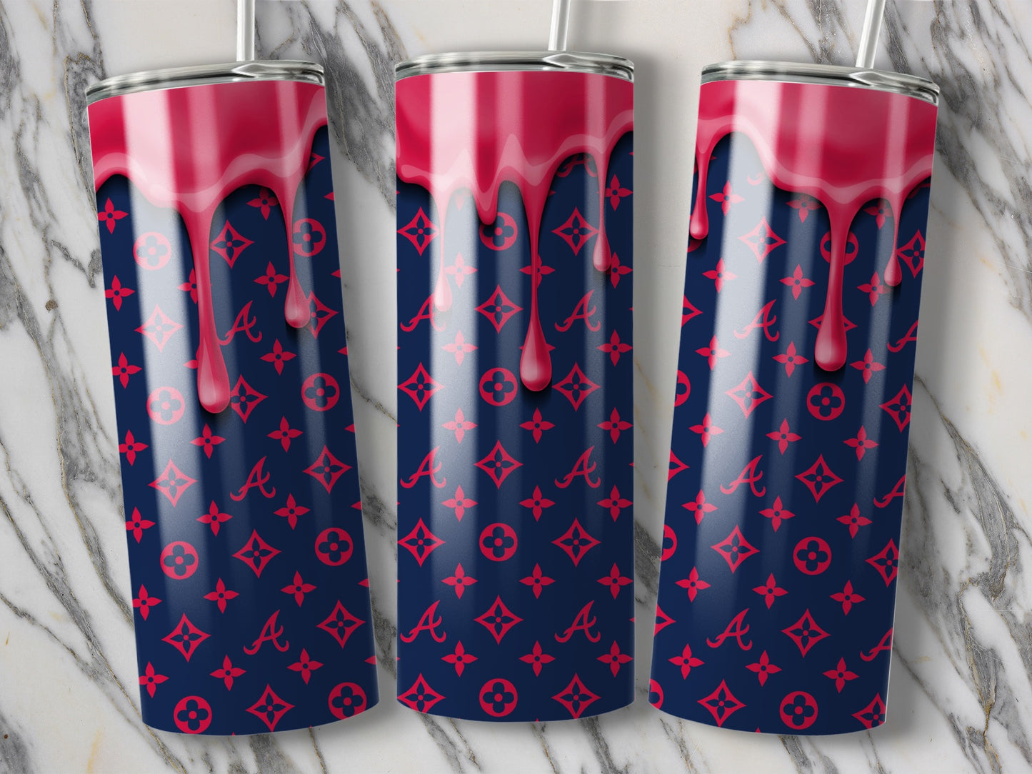 Atlanta Braves on Blue with Red Dripping Paint Tumblers