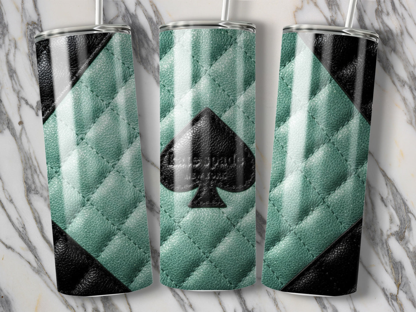 Kate Spade Inspired Emblem Aqua Quilted Surface Design Tumblers