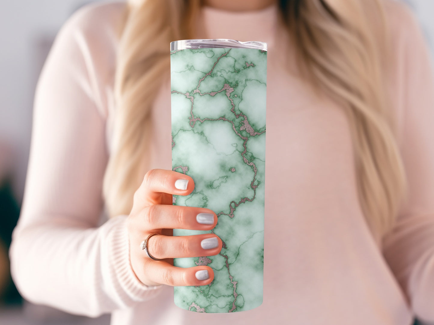 Mint and Rose Gold Marble Swirl Elegant Design Tumblers