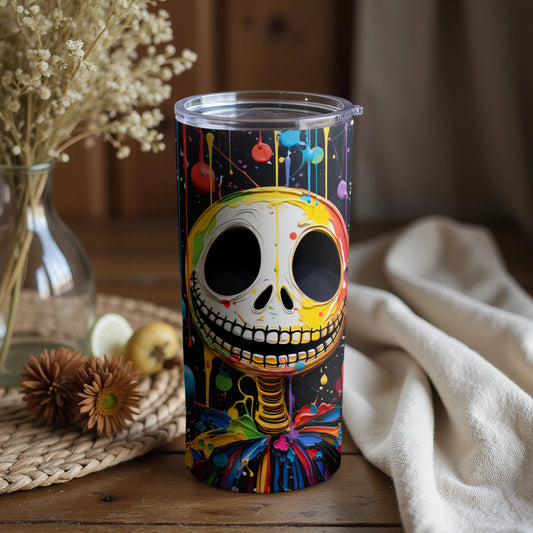 Colorful Skull Artwork on Vibrant Tumbler Product