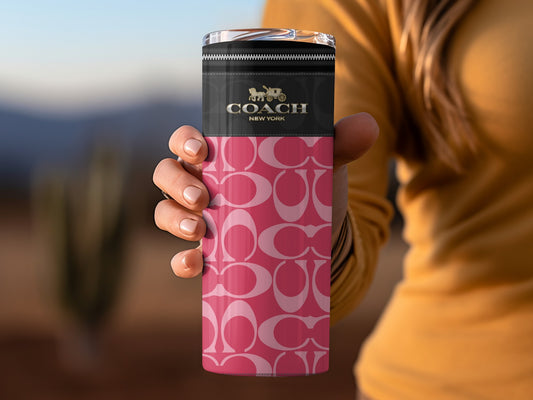 Pink and Black Designer Travel Mug With Coach Logo