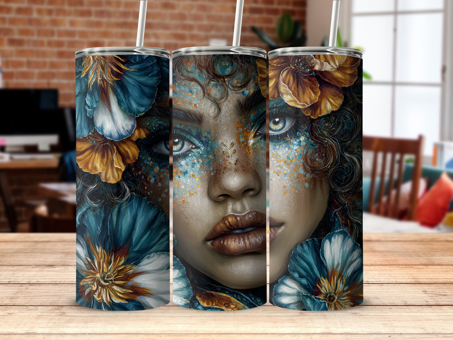 Artistic Floral Face Design Tumbler Product