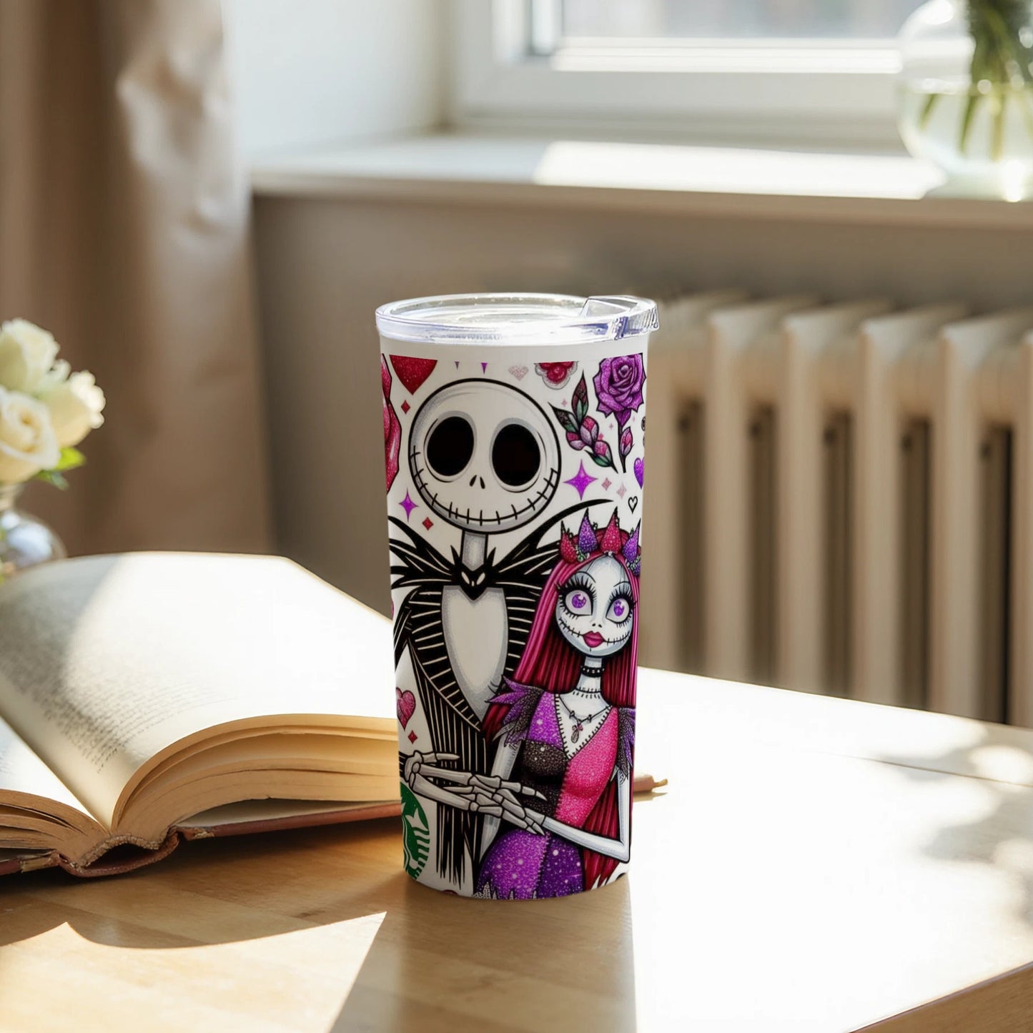 Spooky Couple Custom Illustrated Tumbler with Lid