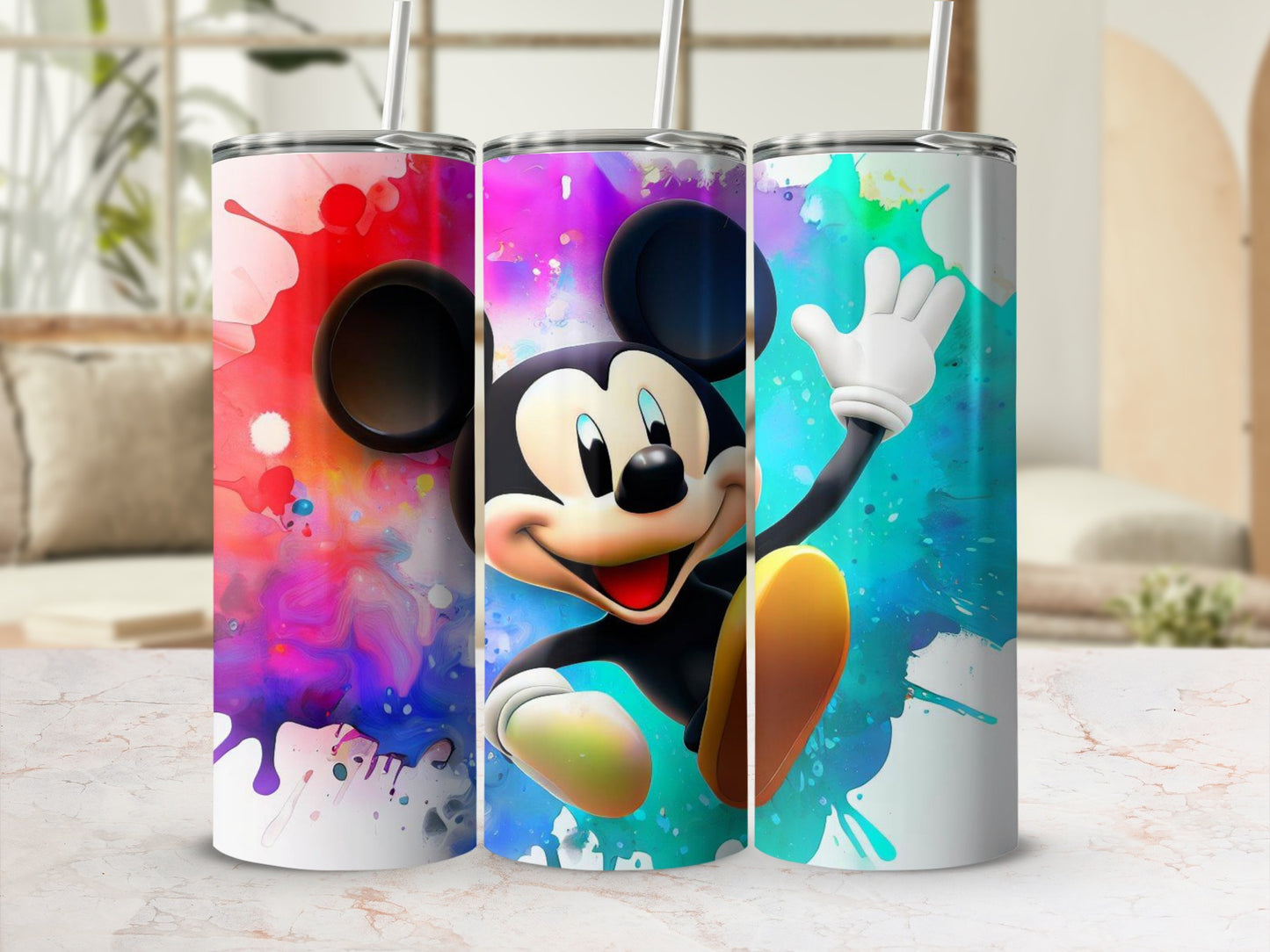 Colorful Mickey Mouse Tumbler with Artistic Designs