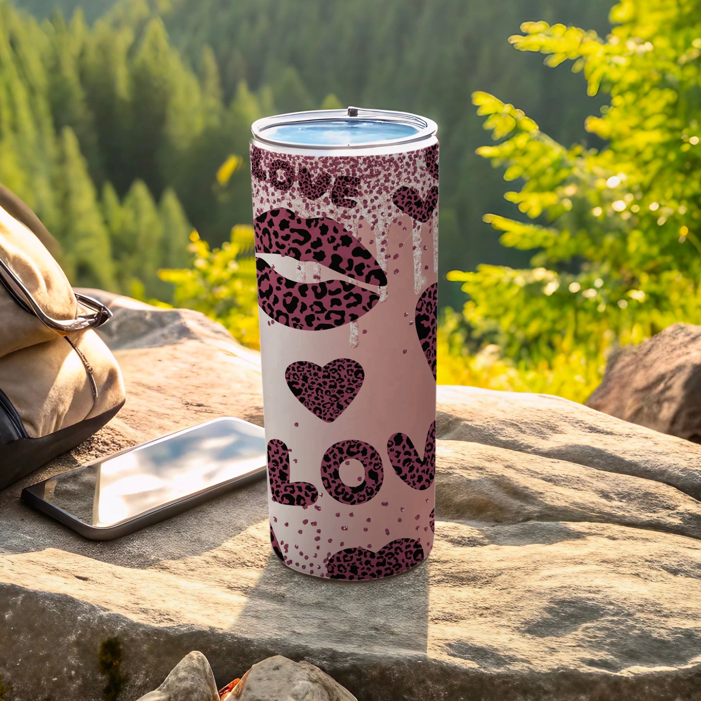 Leopard Print Lips and Hearts Love Tumbler Design