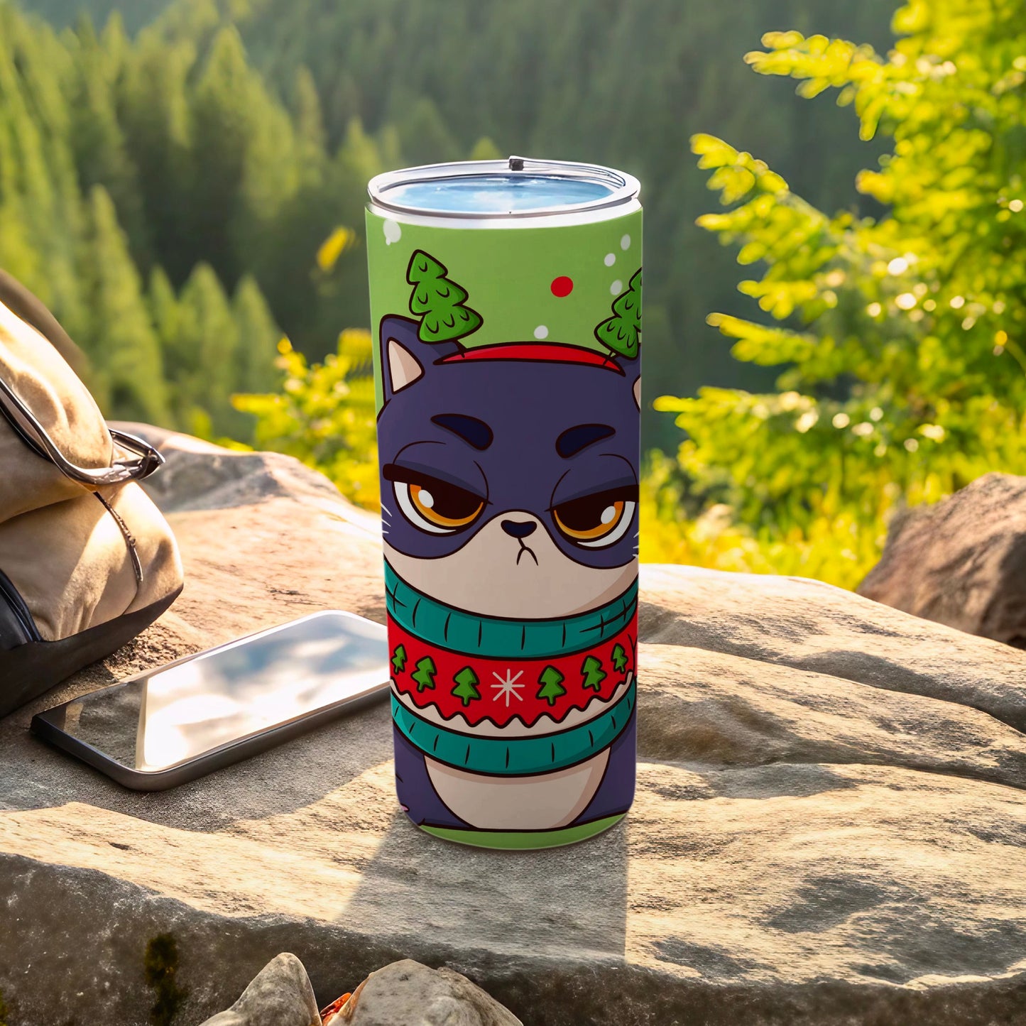 Cute Grumpy Cat Illustration Holiday Tumbler Cup