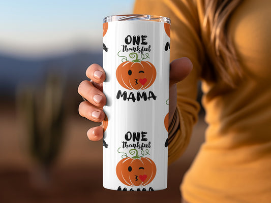 One Thankful Mama Pumpkin Design Tumbler Cup