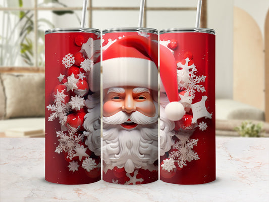 Festive Santa Christmas Design on Red Tumbler Cup