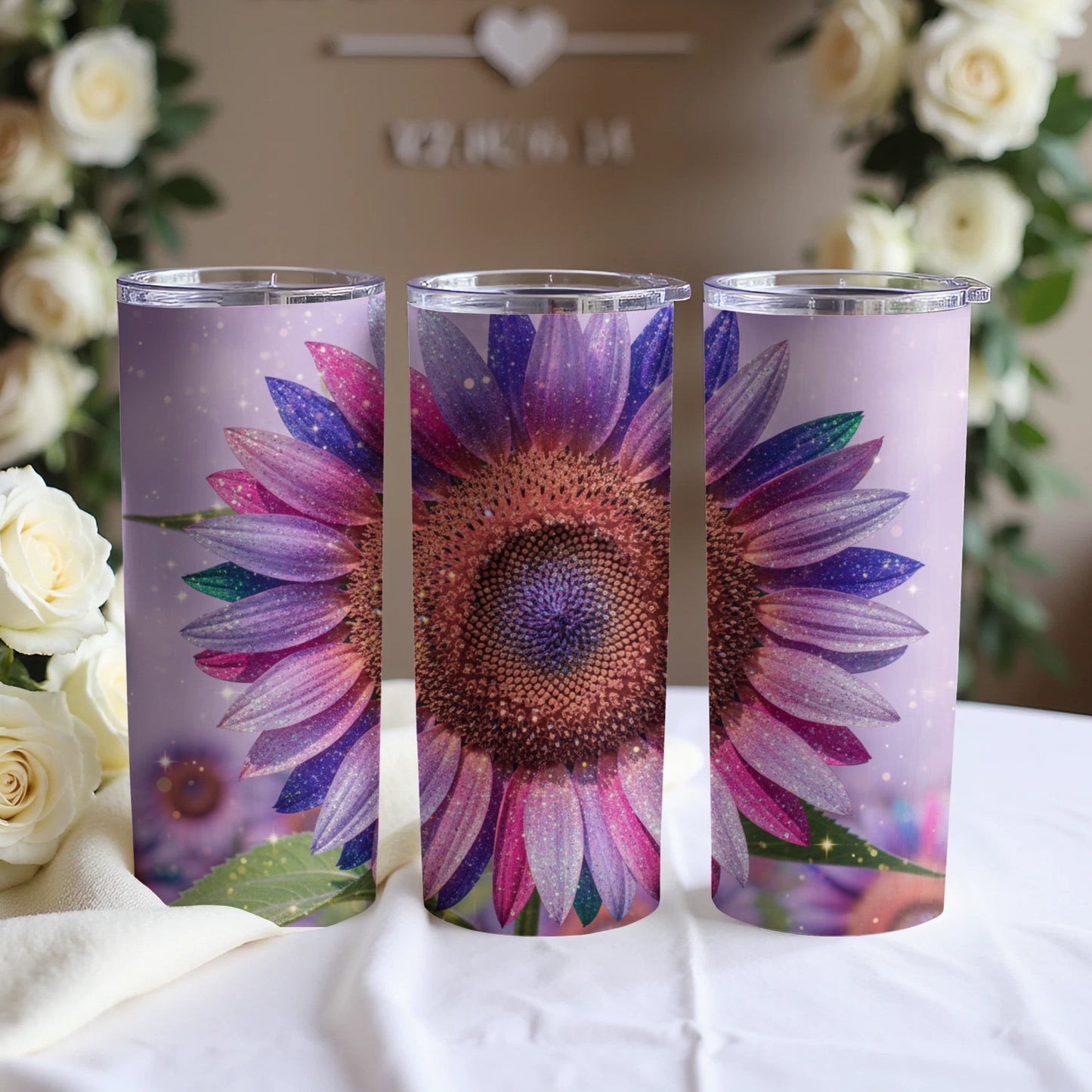 Rainbow Sunflower Design Tumbler With Sparkles Product