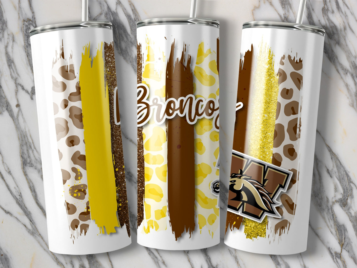 Broncos Logo Leopard Animal Print Gold Stripes Brush Tumblers