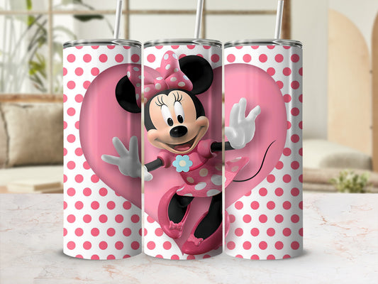 Cute Polka Dot Minnie Mouse Tumbler with Pink Heart Design