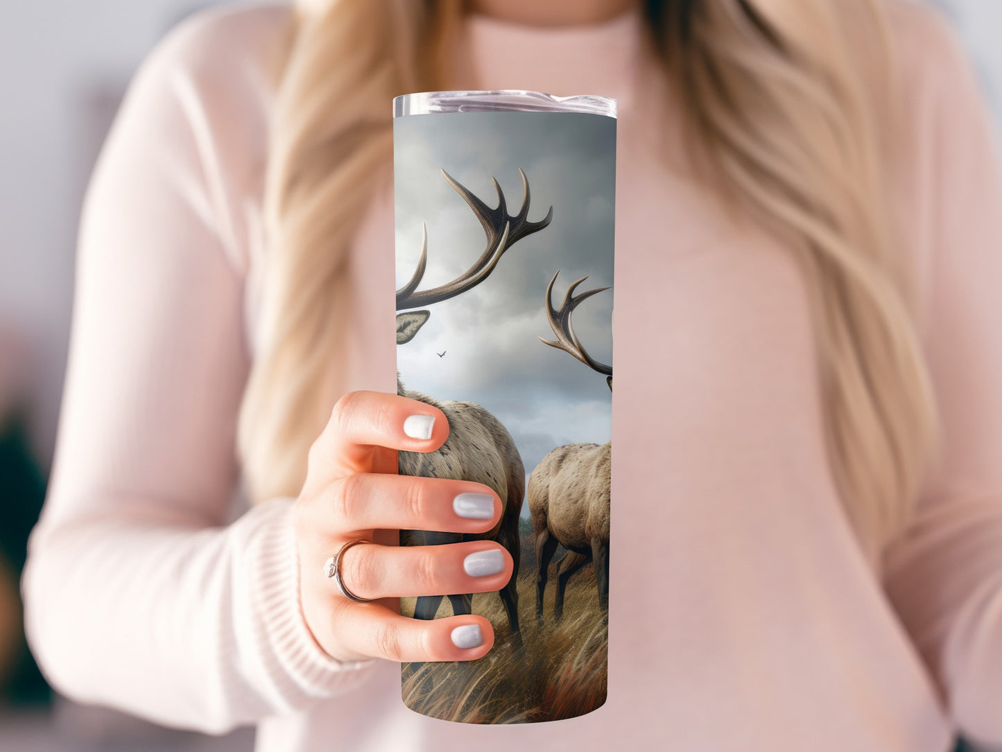 Majestic Deer Scene Printed Travel Tumbler Cup