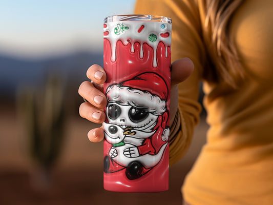 Cute Festive Santa Skull Tumbler with Holiday Design