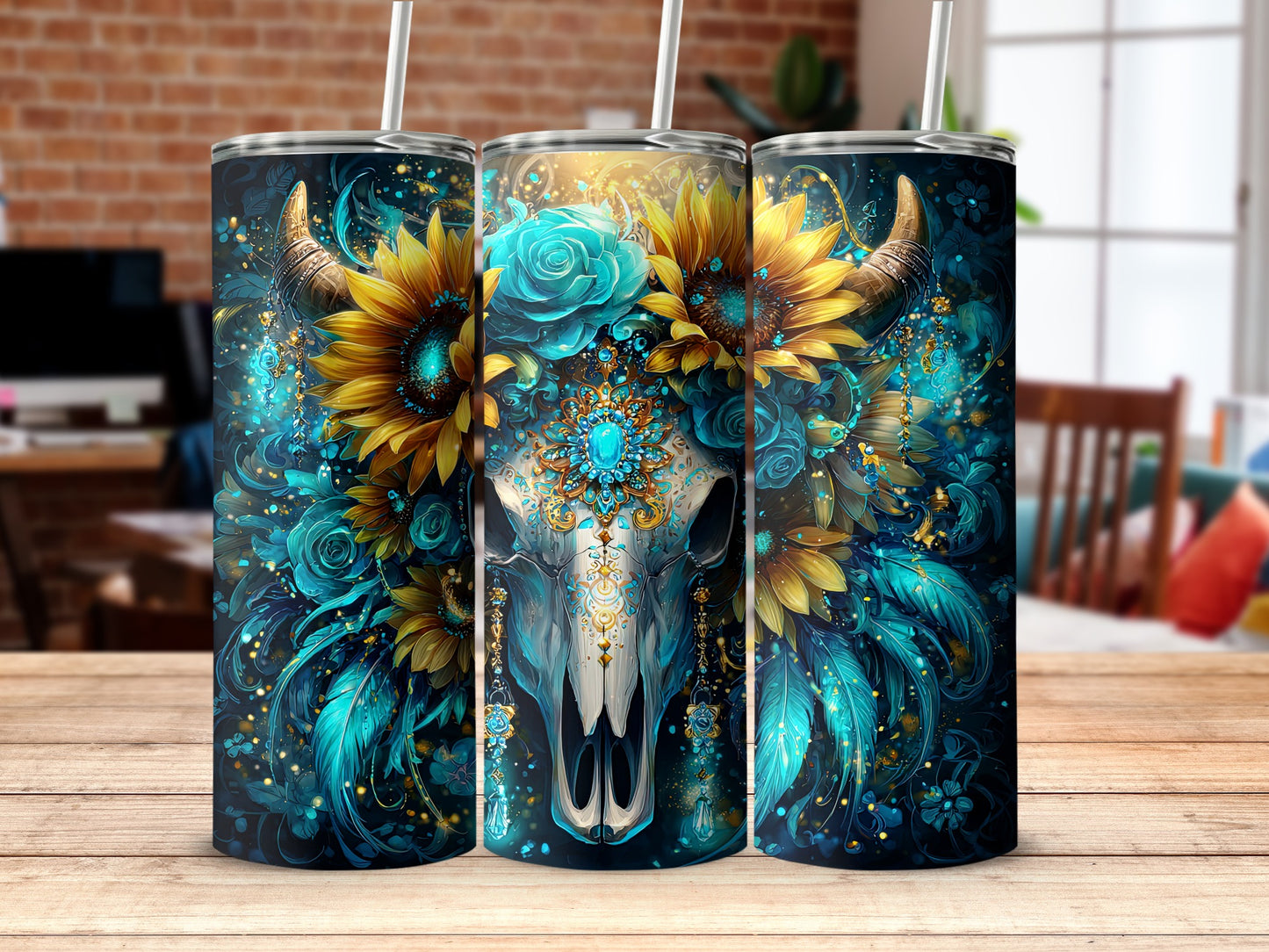 Floral Skull Art Insulated Beverage Tumbler