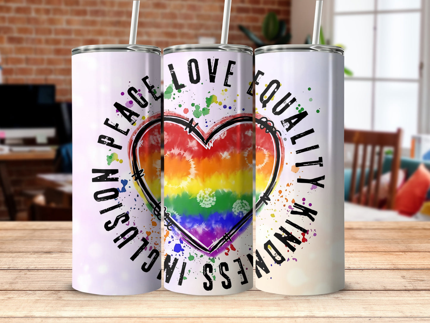 Peace Love Equality Inclusion Kindness Tumbler