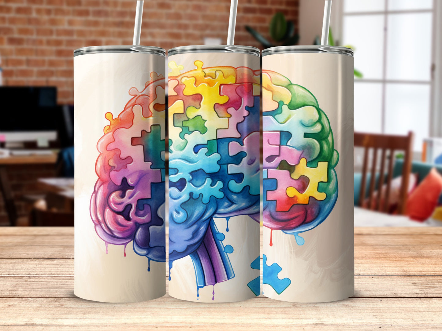 Colorful Brain Puzzle Stainless Steel Tumbler