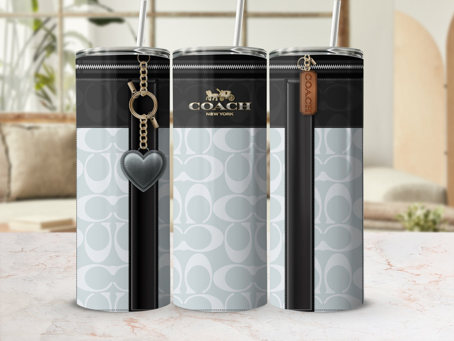 Coach New York Patterned Metal Water Bottle