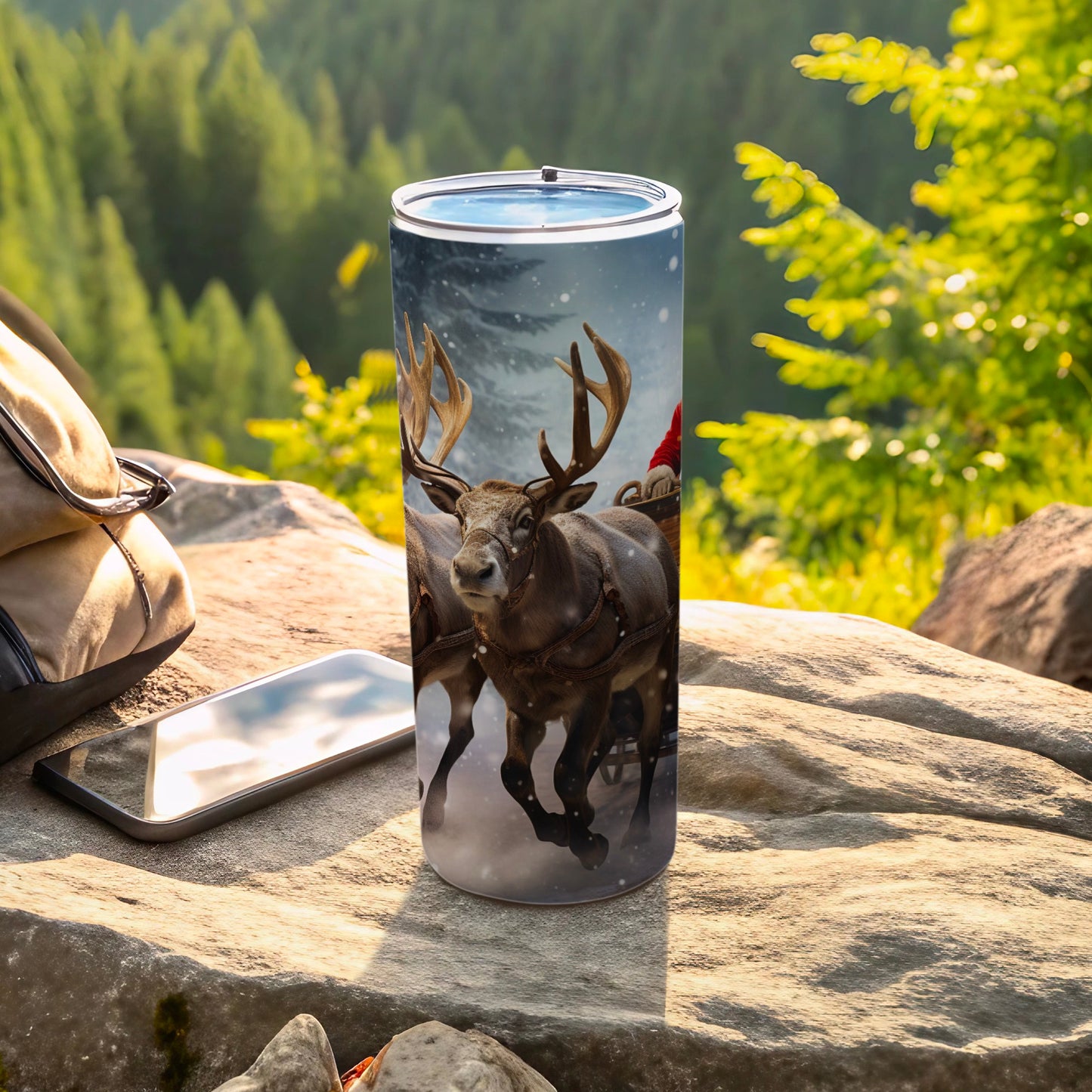 Reindeer in Snowy Forest Travel Tumbler Christmas Gift