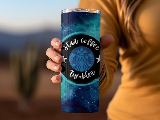 Star Coffee Tumbler with Stylish Blue Galaxy Design