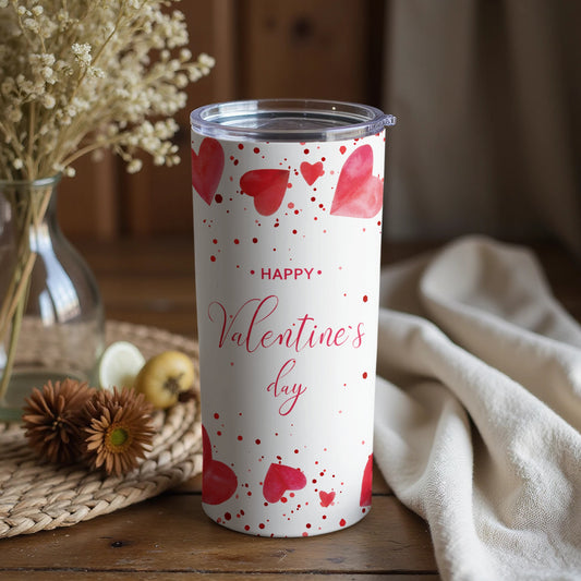 Valentine's Day Red Hearts Happy Message Tumbler