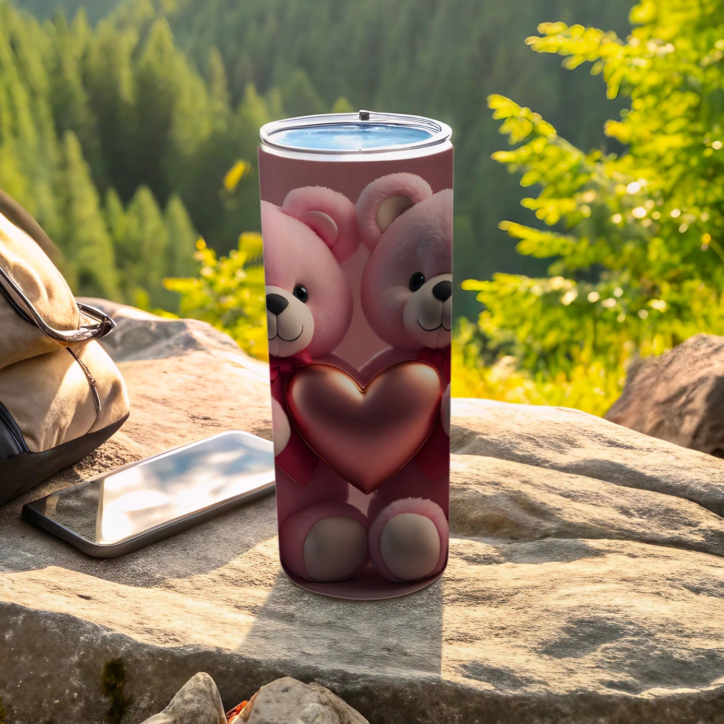 Cute Teddy Bears with Heart Insulated Tumbler Cup