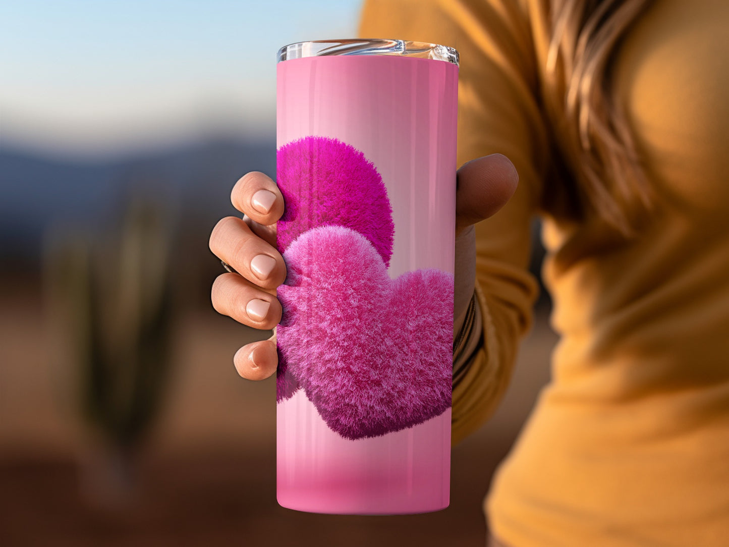 Two Furry Hearts Pink Background Valentine Day Tumblers